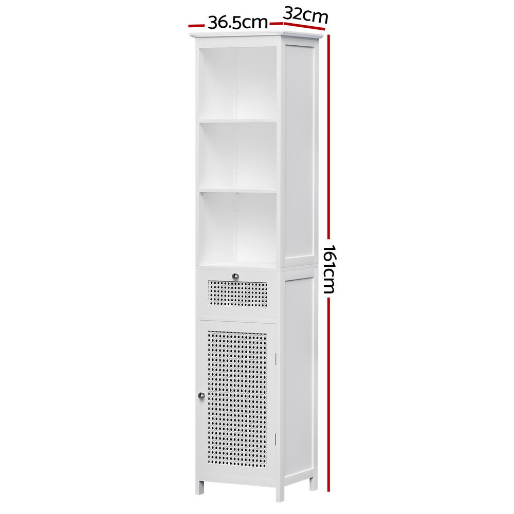 Artiss Bathroom Cabinet Storage 161cm White Rattan Tallboy Toilet Cupboard-1