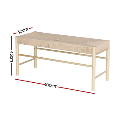 Artiss Dining Bench Paper Rope Seat Wooden Chair 100cm-1