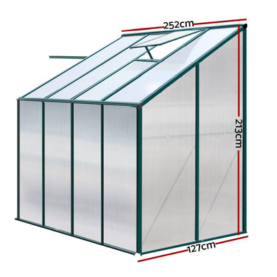 Greenfingers Greenhouse 2.52x1.27x2.13M Lean-to Aluminium Polycarbonate Green House Garden Shed-1