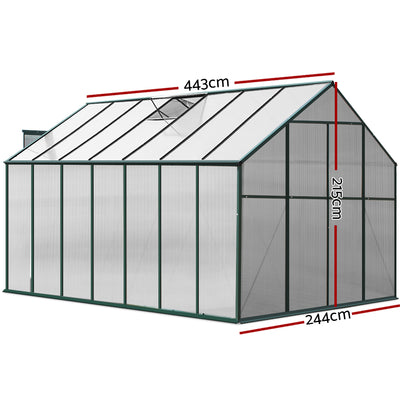 Greenfingers Greenhouse 4.43x2.44x2.15M Aluminium Polycarbonate Green House Garden Shed-1