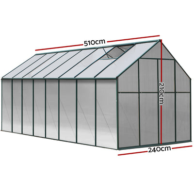 Greenfingers Greenhouse 5.1x2.44x2.1M Aluminium Polycarbonate Green House Garden Shed-1