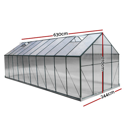 Greenfingers Greenhouse 6.3x2.44x2.1M Aluminium Polycarbonate Green House Garden Shed-1