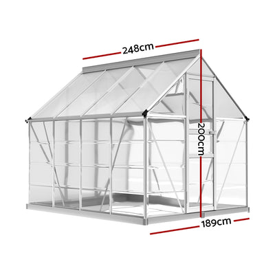 Greenfingers Greenhouse 2.48x1.89x2M Aluminium Polycarbonate Green House Garden Shed-1