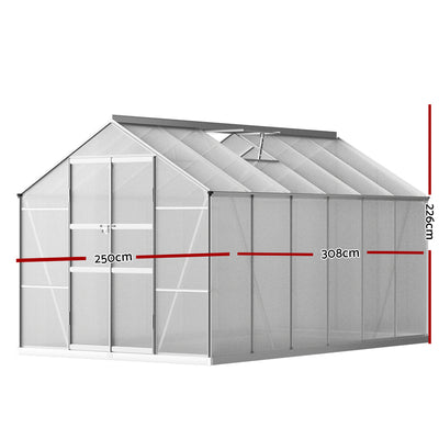 Greenfingers Greenhouse 3x2.5x2.26M Double Doors Aluminium Green House Garden Shed-1