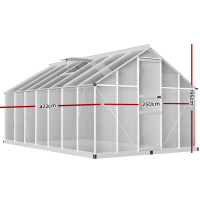 Greenfingers Greenhouse 4.2x2.5x1.95M Aluminium Polycarbonate Green House Garden Shed-1