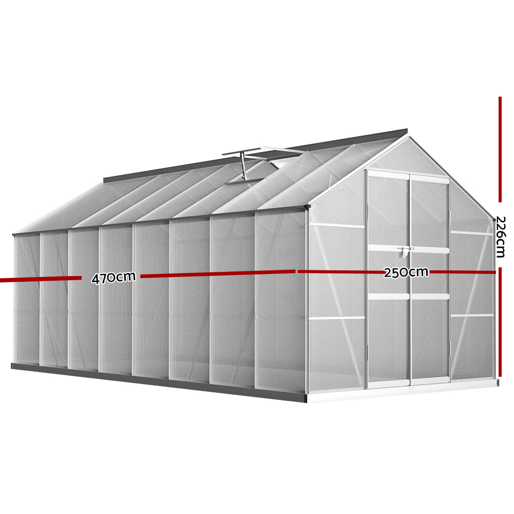 Greenfingers Greenhouse 4.7x2.5x2.26M Double Doors Aluminium Green House Garden Shed-1