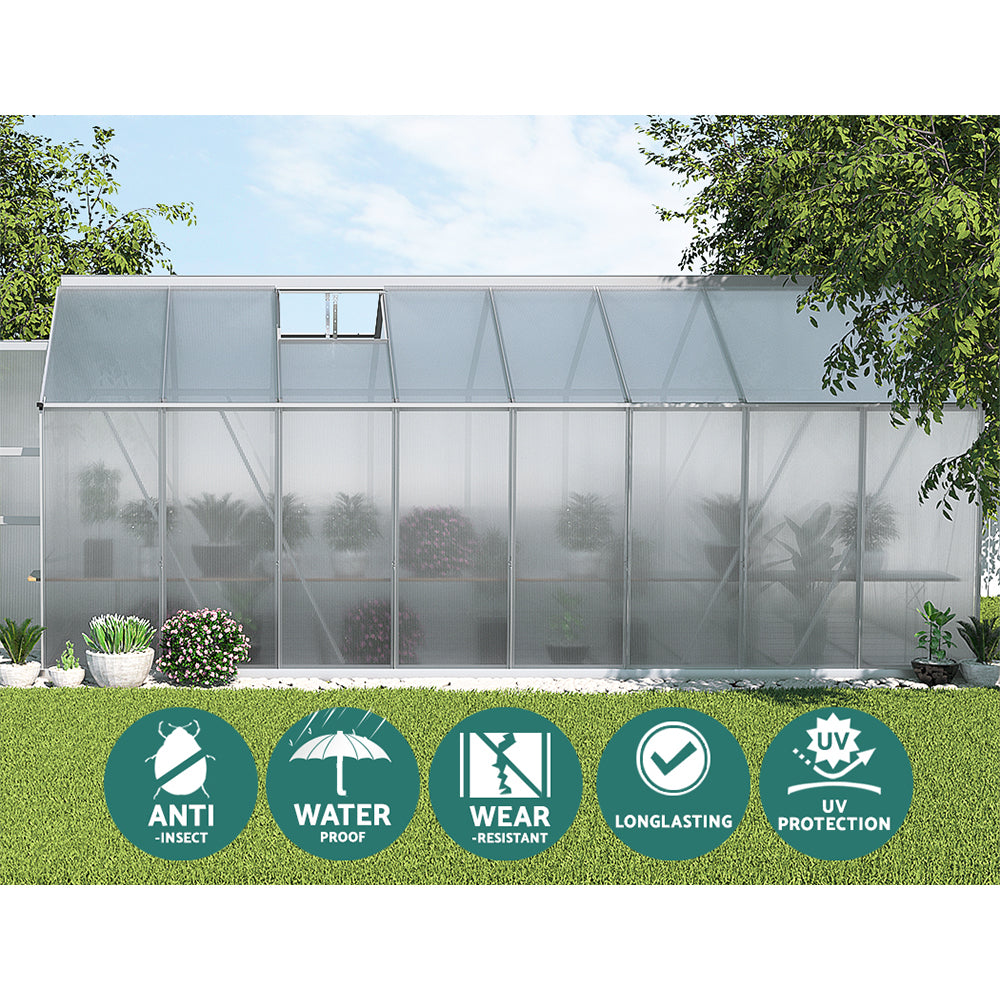 Greenfingers Greenhouse 4.7x2.5x2.26M Double Doors Aluminium Green House Garden Shed-4