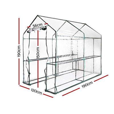 Greenfingers Greenhouse 1.2x1.9x1.9M Walk in Green House Tunnel Clear Garden Shed 4 Shelves-1