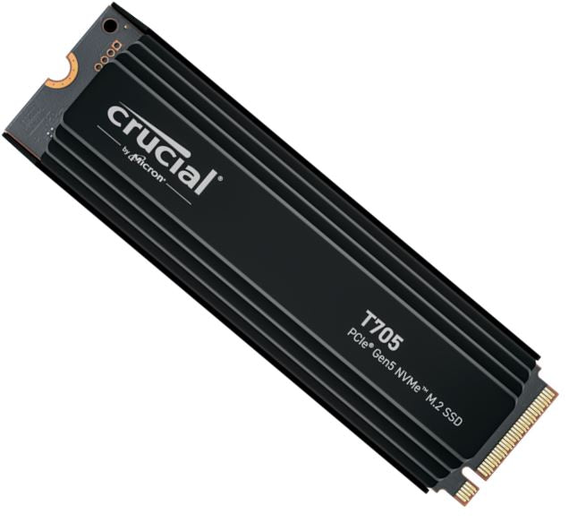 Crucial T705 4TB Gen5 NVMe SSD Heatsink - 14100/12600 MB/s R/W 2400TBW 1500K IOPs 1.5M hrs MTTF DirectStorage for Intel 14th Gen & AMD Ryzen 7000-0