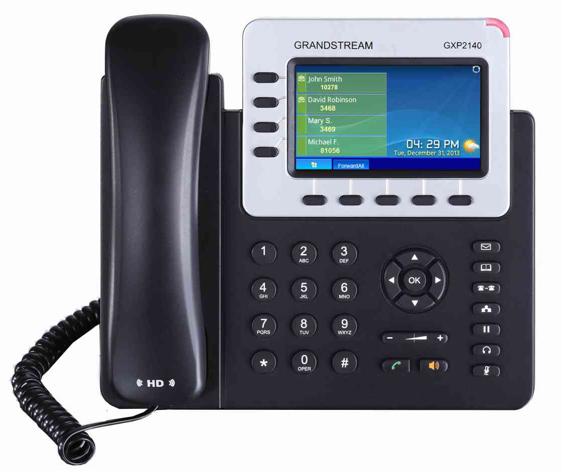 Grandstream GXP2140 4 Line IP Phone, 4 SIP Accounts, 480x272 Colour LCD Screen, HD Audio, Built-In Bluetooth, Powerable Via POE-0