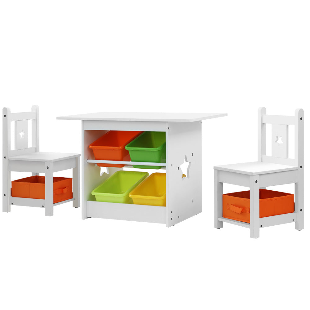 Keezi 3PCS Kids Table and Chairs Set Children Furniture Play Toys Storage Box-0