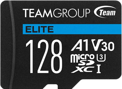 Team Group Elite A1 MicroSDXC Memory Card 128GB, R/W (Max) 100MB/s 50MB/s, 1500/500 IOPs, V30, UHS-I U3 With SD Adapter-0