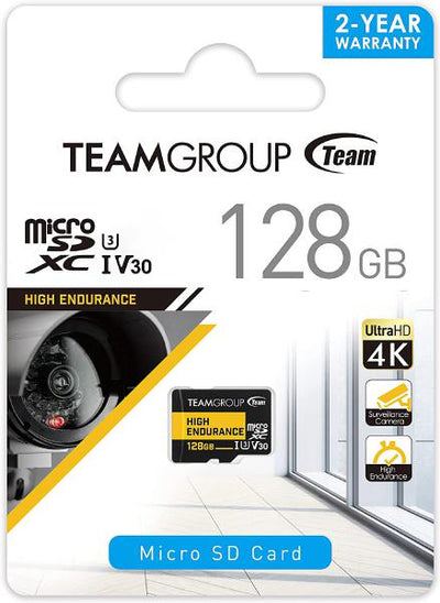 Team Group HIGH ENDURANCE 128GB Micro SDXC UHS-I U3 V30 4K 100MB/s(Designed for Monitoring) Stable Durable Long Lasting Flash Memory Card for Security-0