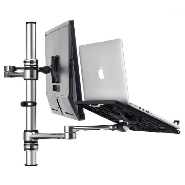 ATDEC Notebook-Monitor Combo Mount on Post. Max load: 8kg (Flat), 5.5kg (curved). Up to 32&quot; screens. Up to 18&quot; notebooks (8kg). VESA 100x100. Silver-0