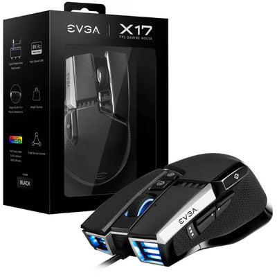 EVGA X17 Gaming Mouse, Wired, Black, Customizable, 16,000 DPI, 5 Profiles, 10 Buttons, Ergonomic 903-W1-17BK-K3-0