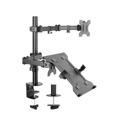 Brateck Economical Double Joint Articulating Steel Monitor Arm with Laptop Holder Fit Most 13'-32' Monitors, Up to 8kg/Screen VESA 75x75/100x1009-0