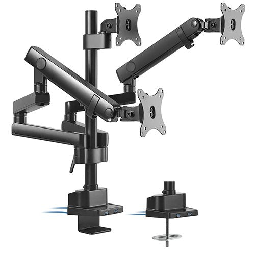 Brateck Triple Monitor Aluminum Slim Pole Held Mechanical Spring Monitor Arm Fit Most 17'-27' Monitors Up to 7kg per screen VESA 75x75/100x100-0