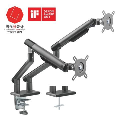 Brateck Dual Monitor Premium Slim Aluminum Spring-Assisted Monitor Arm Fix Most 17'-32' Monitor Up to 9kg per screen VESA 75x75/100x100 (Space Grey)-0