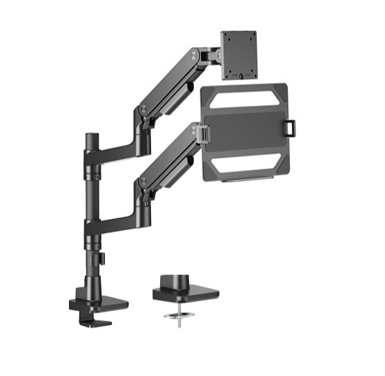 Brateck LDT81-C024P-ML-B NOTEWORTHY POLE-MOUNTED HEAVY-DUTY GAS SPRING DUAL MONITOR ARM WITH LAPTOP HOLDER Fit Most 17'-49' Monitor Fine Texture Black-0