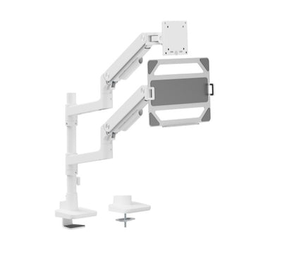 Brateck LDT81-C024P-ML-W NOTEWORTHY POLE-MOUNTED HEAVY-DUTY GAS SPRING DUAL MONITOR ARM WITH LAPTOP HOLDER Fit Most 17'-49' Monitor Fine Texture White-0