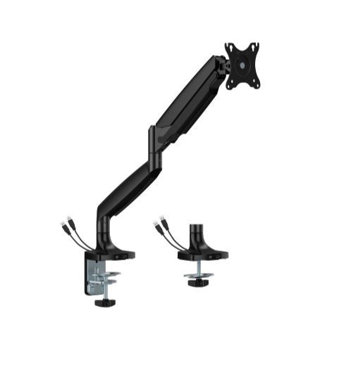 BrateckLDT82-C012UCE SINGLE SCREEN HEAVY-DUTY MECHANICAL SPRING MONITOR ARM WITH USB PORTS For most 17'~45' Monitors, Matte Black(New)-0