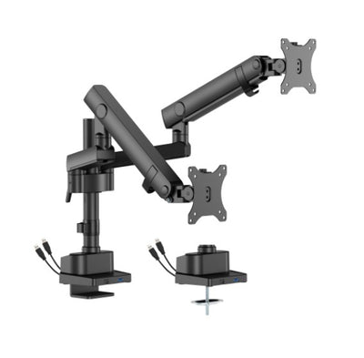 Brateck LDT84-C024UCP-B DUAL SCREEN POLE-MOUNTED HEAVY-DUTY MECHANICAL SPRING MONITOR ARM WITH USB PORTS BLACK (new)-0