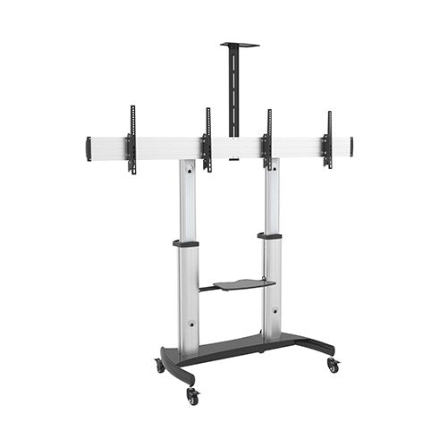 Brateck Dual Screen Aluminum Height-Adjustable TV Cart with Media Shelf for 37'-60' TVs Up to 50kg (LS)-0