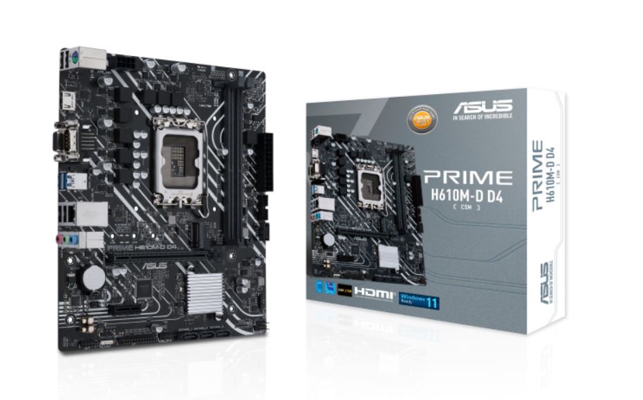 ASUS H610M PRIME H610M-D D4-CSM Intel LGA 1700 mATX Motherboard 2xDDR4 64GB, PCIe4.0, M.2, 1Gb Ethernet, HDMI, D-SUB, USB3.2 Gen1, SATA 6Gbps,-0