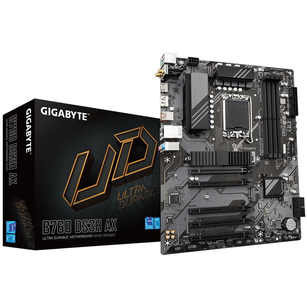 Gigabyte B760 DS3H AX Intel LGA 1700 ATX Motherboard, 4x DDR5 ~128GB, 5x PCI-E x16, 2x M.2, 4x SATA,  1x USB 3.2, 1x USB-C, 4x USB 2.0-0