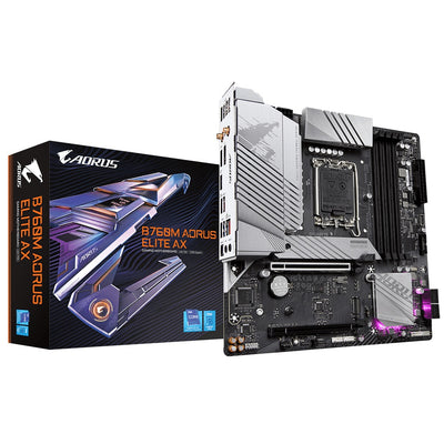 Gigabyte B760M AORUS ELITE AX Intel LGA 1700 m-ATX Motherboard, 4x DDR5 ~128GB, 2x PCI-E x16, 2x M.2, 4x SATA,  4x USB 3.2, 1x USB-C, 4x USB 2.0-0