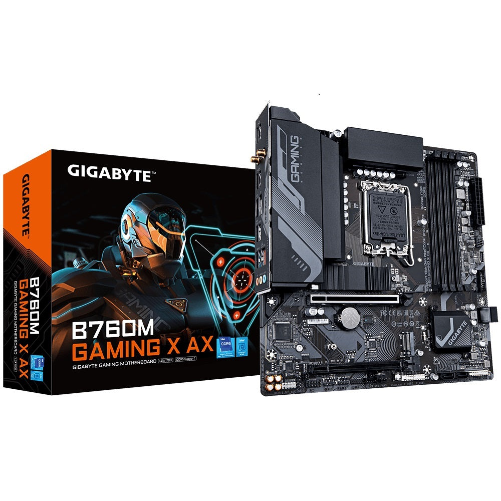 Gigabyte B760M Gaming X AX Intel LGA 1700 m-ATX Motherboard, 4x DDR5 ~128GB, 1x PCI-E x16, 1x PCI-E x1, 2x M.2, 4x SATA, 3x USB 3.2, 5x USB 2.0, 1 HD-0