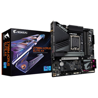 Gigabyte Z790M AORUS ELITE AX Intel LGA 1700 mATX Motherboard, 4x DDR5 ~128GB, 1x PCI-E x16, 3x M.2, 6x SATA,  6x USB 3.2, 1x USB-C,4x USB 2.0-0