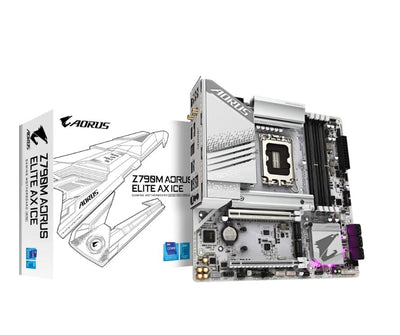 Gigabyte Z790M AORUS ELITE AX ICE Intel LGA 1700 ATX Motherboard, 4x DDR5 ~128GB, 1x PCI-E x16, 3x M.2, 6x SATA,  6x USB 3.2, 1x USB-C,4x USB 2.0-0