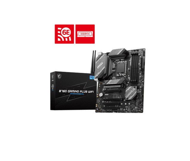 MSI B760 GAMING PLUS WIFI  ATX Motherboard, 4x DDR5~192GB, 5x PCI-E x 16, 2x M.2, 4x SATA, 2x USB 3.2 , 4x USB 2.0  1 USBx C-0