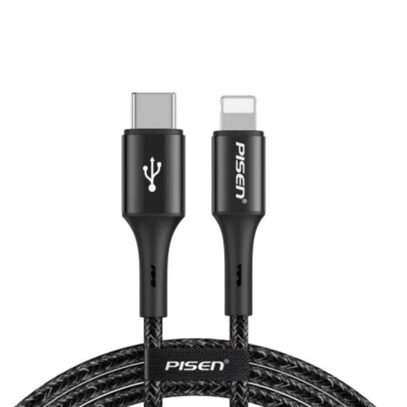 Pisen Braided Lightning to USB-C PD Fast Charge Cable (1.2M) Black-Supports 2.4A,Reinforced Wire Treatment,Extended Soft SR, Apple iPhone/iPad/MacBook-0