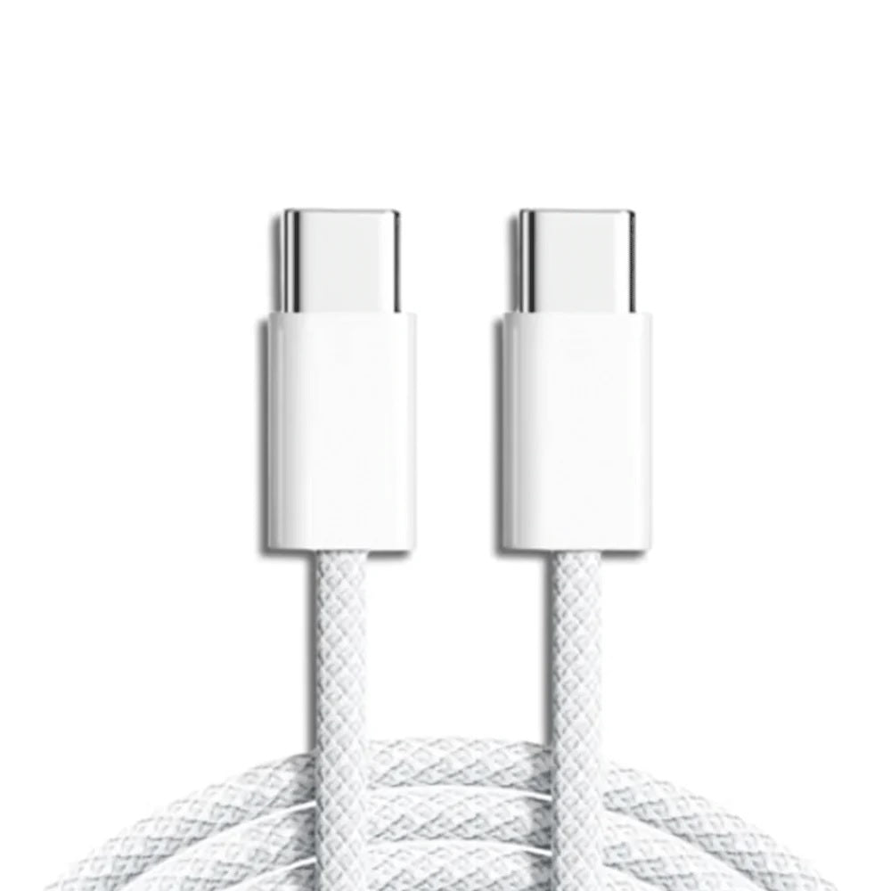 Pisen Braided USB-C to USB-C 60W PD Fast Charge Cable (1M) White - 20V/3A, Samsung Galaxy, Apple iPhone, iPad, MacBook, Google, OPPO, Nokia-0