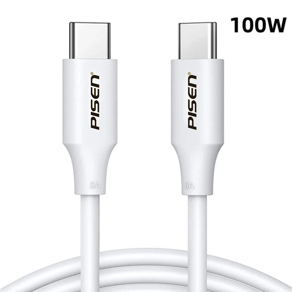 Pisen USB-C to USB-C 100W Data Cable (1M) White - Premium Quality, Strong & Durable,Samsung Galaxy,Apple iPhone,iPad,MacBook,Google,OPPO,Nokia-0