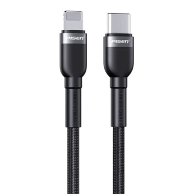 Pisen Braided Lightning to USB-C PD Fast Charge Cable (2M) Black-Supports 3A,Reinforced Wire Treatment for Damage Resistance,Apple iPhone/iPad/MacBook-0