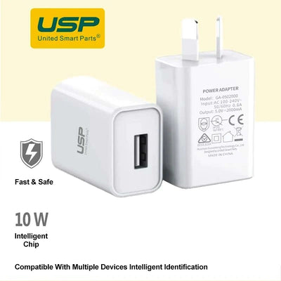 USP 10W USB-A Fast Wall Charger White - Intelligent Chip, Smart Charging, Output Voltage DC5V/3A, Output Current 2A max, Charge Your Phones & Tablets-0