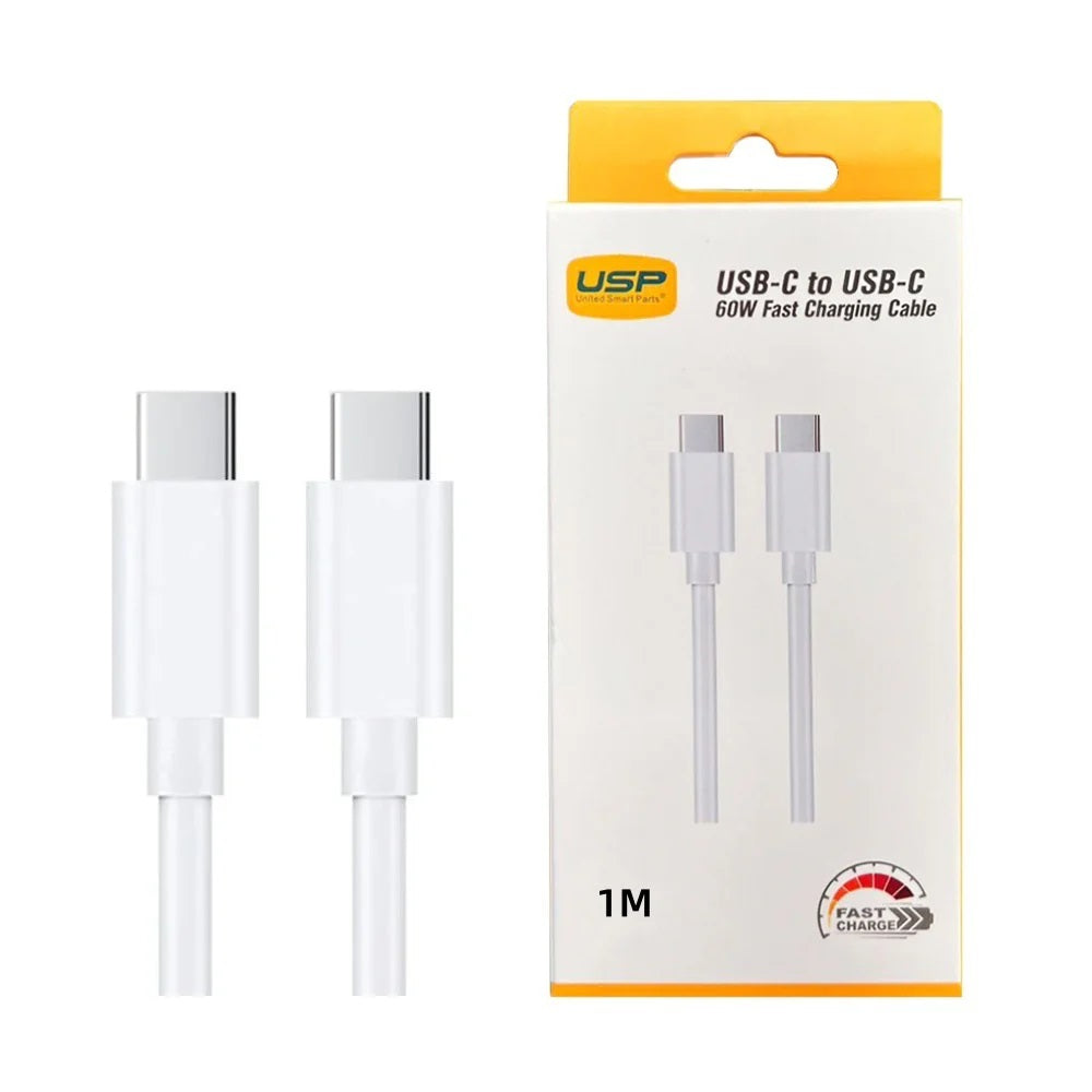 USP USB-C to USB-C 60W Mini Cable (1M) White - 3A , High Performance, Durable, 8K Bend, Samsung Galaxy,Apple iPhone,iPad,MacBook,Google,OPPO-0