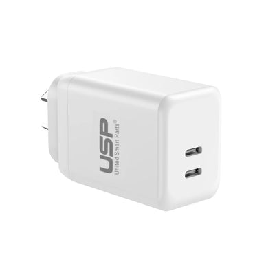 USP 45W Dual Ports USB-C PD GaN Wall Charger White - Charge Two Device Simultaneously, Smart & Reliable, Compact Design-0