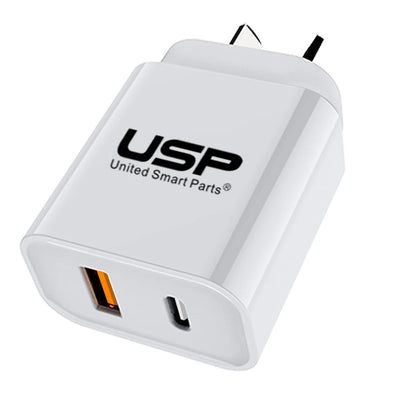 USP 20W QC 3.0 Dual Port USB-A USB-C PD Fast Wall Charger White - Safe Charge,Charge 2 Devices Simultaneously,Short-Circuit Protection-0