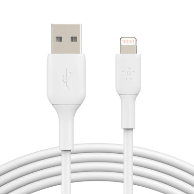 Belkin BoostCharge Lightning to USB-A Cable (1m/3.3ft) - White (CAA001bt1MWH), 480Mbps, 8K+ bend, Apple iPhone / iPad / Macbook, 2YR-0