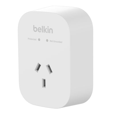 Belkin 1-Outlet Surge Protection - White (SRA010AU), 1800 Joules Protection ,impact resistant, prevents scratches, dents & rust,2YR Power Board-0