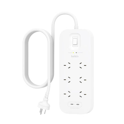 Belkin SurgePro 6-Outlet Surge Protector with Dual USB-C 30W  - (SRB006AU2M), Dual USB-C ports, 2M Power cord, $50,000 CEW, RCM Safety Certified-0