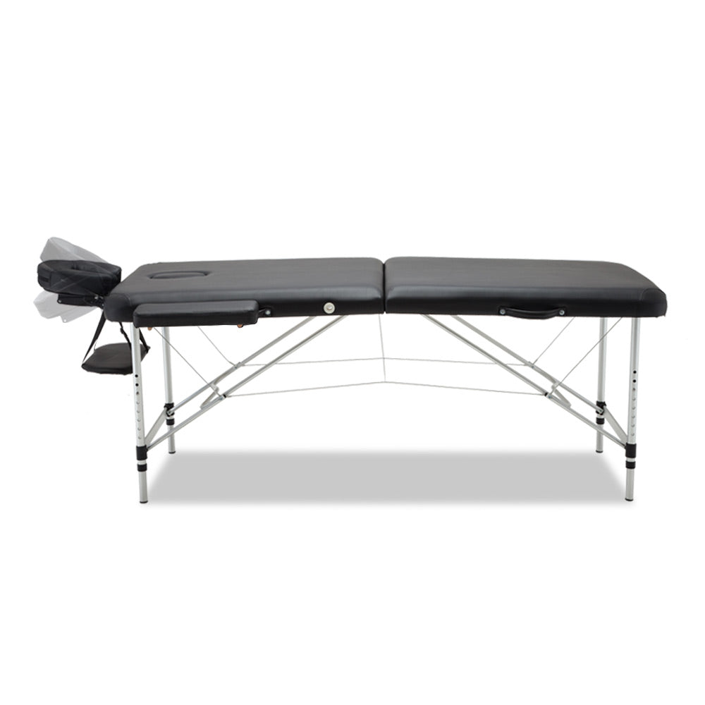 Zenses Massage Table 55cm Portable 2 Fold Aluminium Beauty Bed Black-2