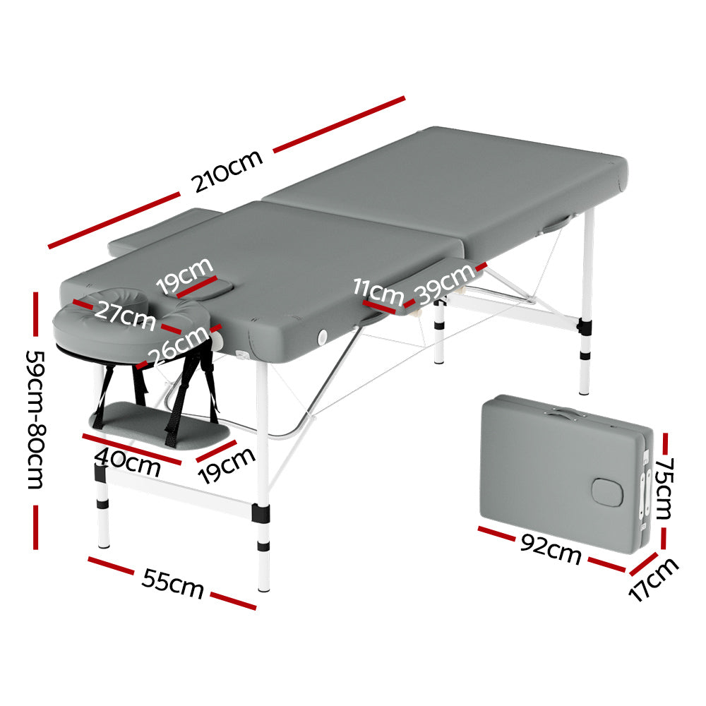 Zenses Massage Table 55cm Portable 2 Fold Aluminium Beauty Bed Grey-1