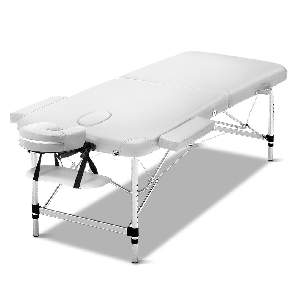 Zenses Massage Table 75cm Portable 2 Fold Aluminium Beauty Bed White-0