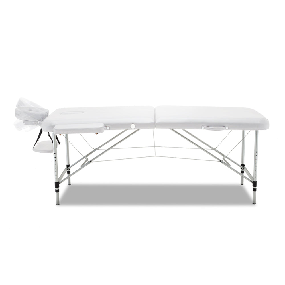 Zenses Massage Table 75cm Portable 2 Fold Aluminium Beauty Bed White-2