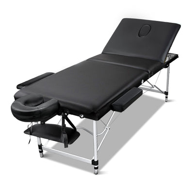 Zenses Massage Table 60cm Portable 3 Fold Aluminium Beauty Bed Black-0